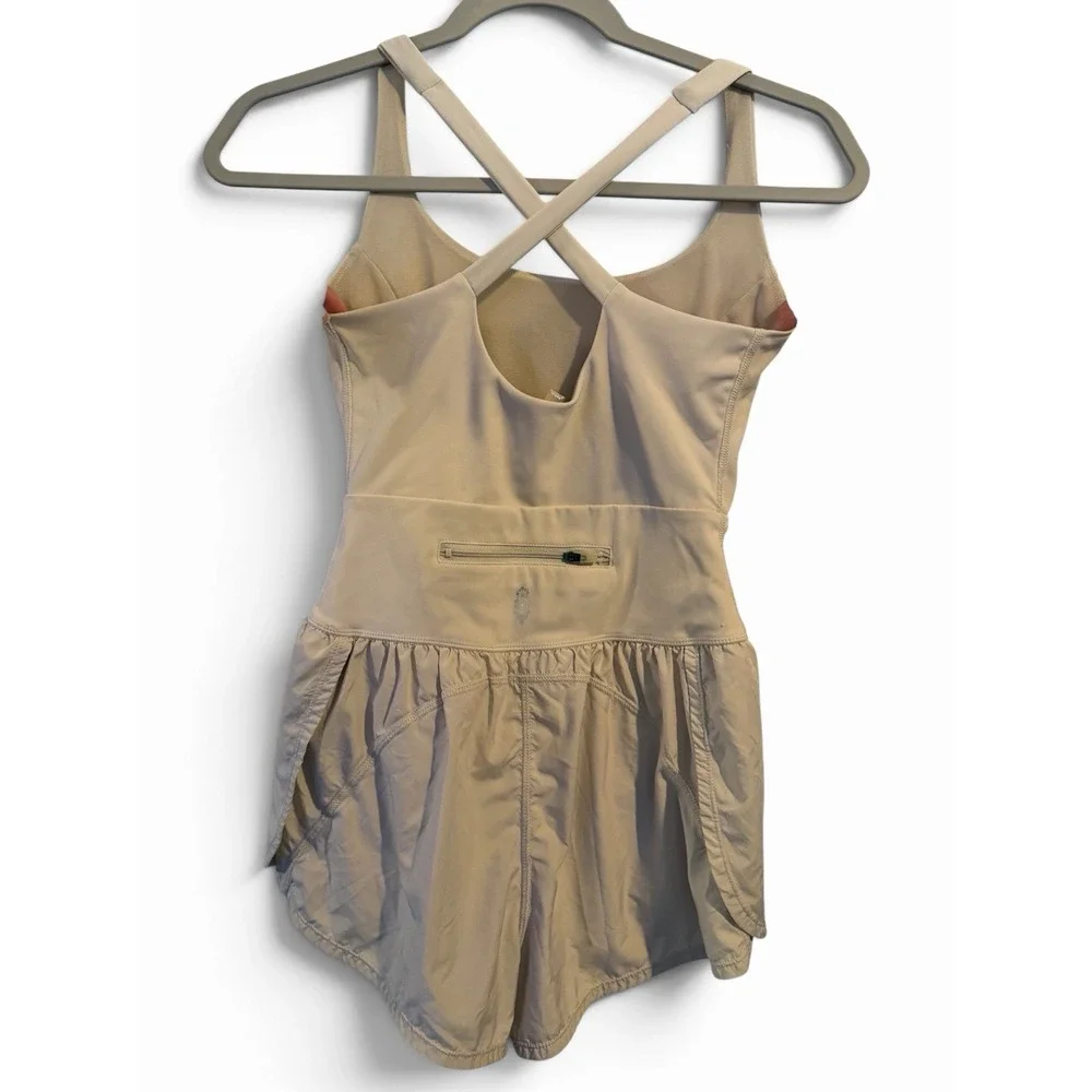Free People FP Movement Righteous Runsie XS Mineral Bath Cream Romper Cutout